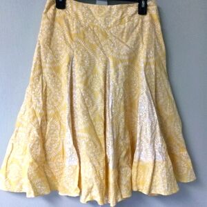 LOFT yellow white floral linen blend lined mid knee length skirt